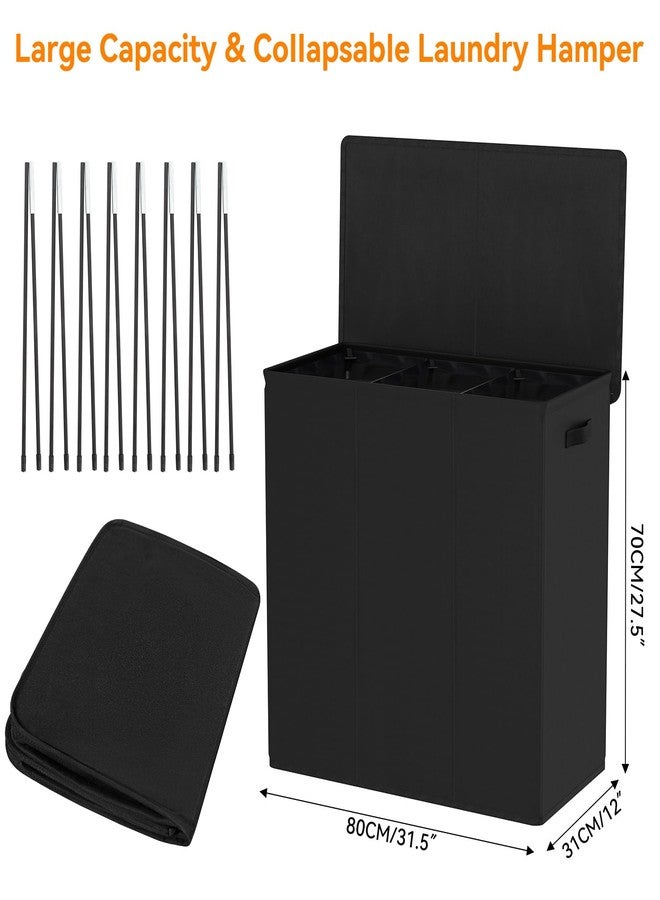 WOWLIVE 180L Laundry Hamper with Lid 3 Section,Large Laundry Basket with Removable Bags and Handles,Collapsible Dirty Clothes Hampers for Laundry,Laundry Basket Organizer for Laundry Room,Dorm,Black - Image 5